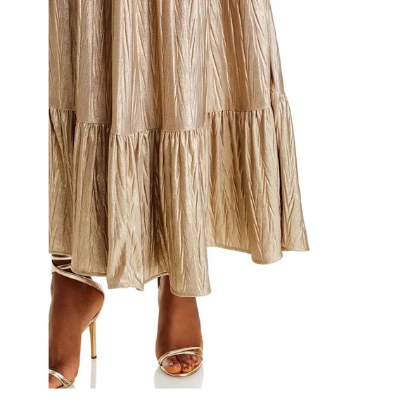 AQUA Metallic Rutched Tier Dress Champagne - Picture 15 of 15